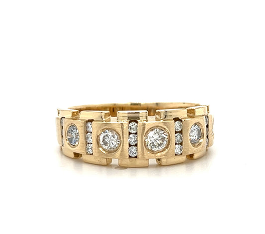 14KT YELLOW GOLD FANCY MENS DIAMOND WEDDING BAND