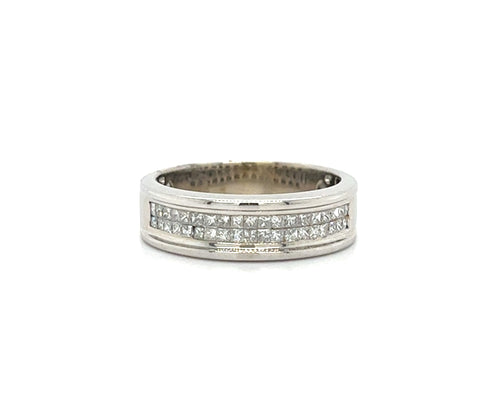 14KT WHITE GOLD FANCY MENS DIAMOND WEDDING BAND