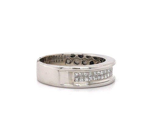 14KT WHITE GOLD FANCY MENS DIAMOND WEDDING BAND