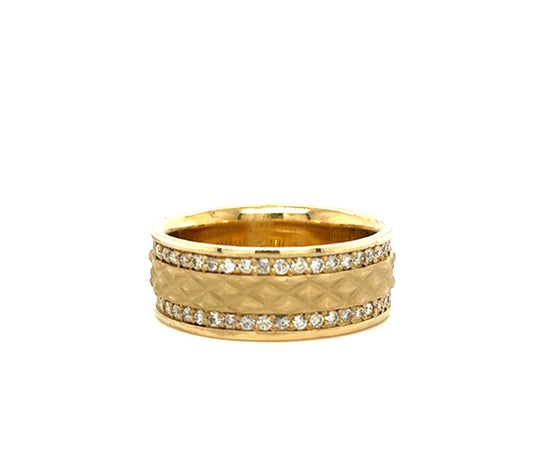 14KT YELLOW GOLD FANCY MENS DIAMOND WEDDING BAND