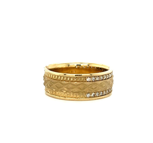 14KT YELLOW GOLD FANCY MENS DIAMOND WEDDING BAND