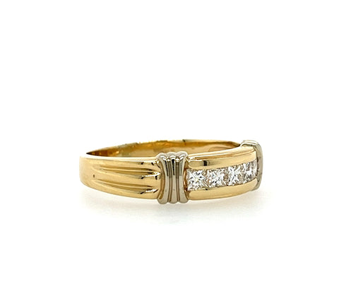 14KT YELLOW GOLD FANCY MENS DIAMOND WEDDING BAND