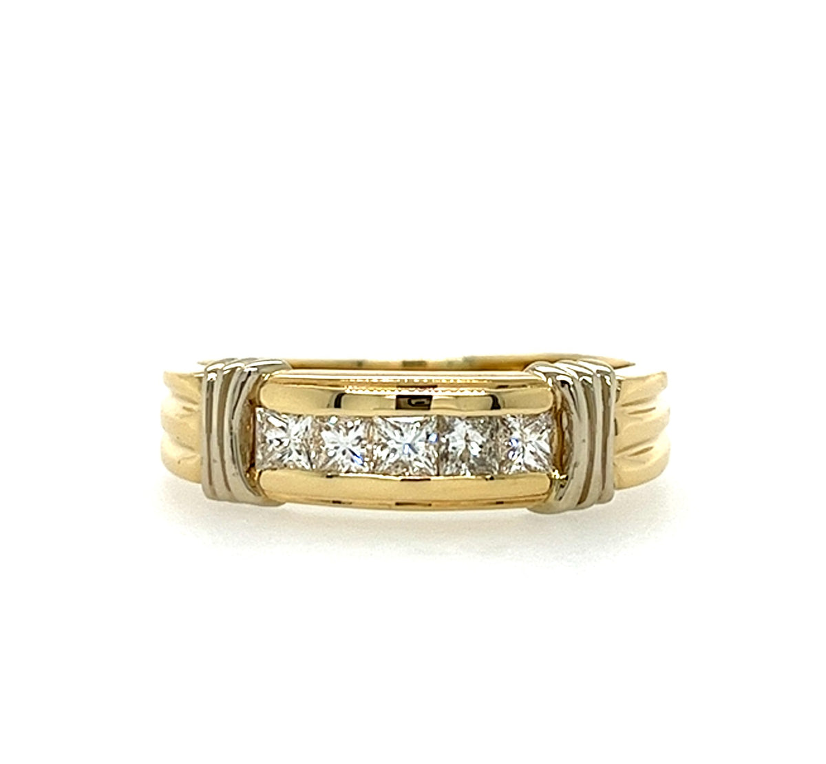 14KT YELLOW GOLD FANCY MENS DIAMOND WEDDING BAND