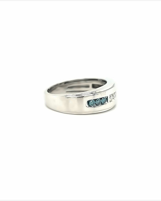 10KT WHITE GOLD CHANNEL SET WITH BLUE DIAMONDS WEDDING BAND