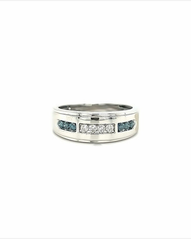 10KT WHITE GOLD CHANNEL SET WITH BLUE DIAMONDS WEDDING BAND