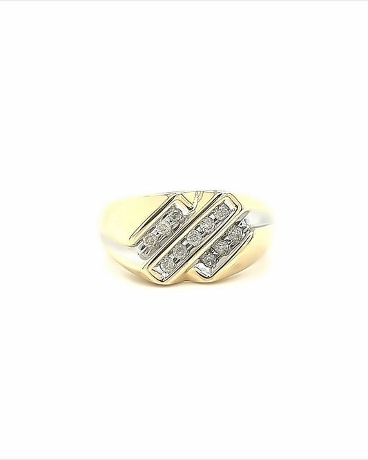 14KT YELLOW GOLD FANCY MENS DIAMOND WEDDING BAND