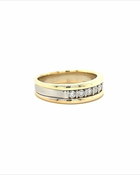 14KT YELLOW GOLD FANCY MENS DIAMOND WEDDING BAND