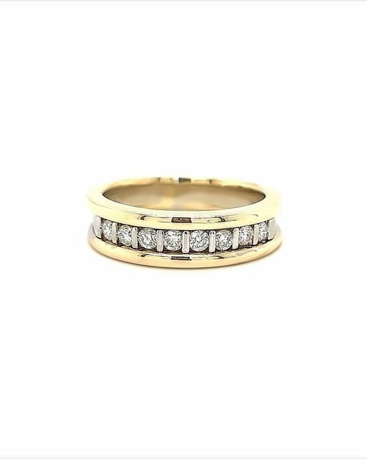 14KT YELLOW GOLD FANCY MENS DIAMOND WEDDING BAND