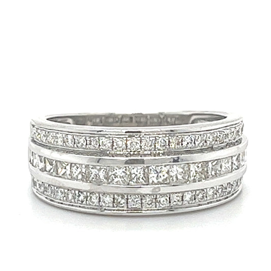 14KT WHITE GOLD FANCY 3 ROW DIAMOND WEDDING BAND