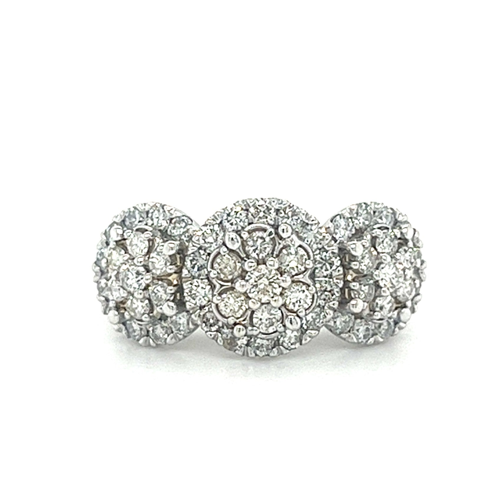 14KT WHITE GOLD FANCY DIAMOND CLUSTER LADIES BAND