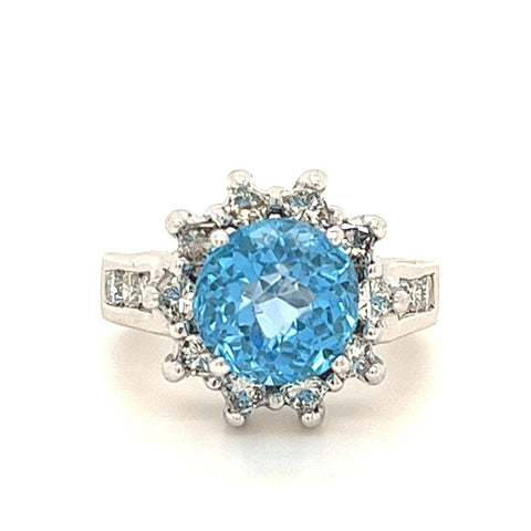 14KT WHITE GOLD BLUE TOPAZ LADIES DIAMOND RING