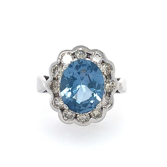 14KT WHITE GOLD ROUND BRILLIANT BLUE TOPAZ LADIES RING