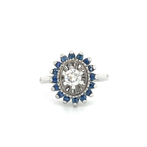 14KT WHITE GOLD DIAMOND AND SAPPHIRE LADIES RING