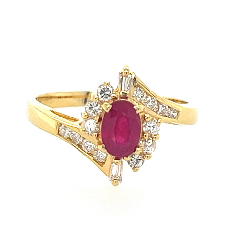 14KT YELLOW GOLD RUBY AND DIAMOND LADIES RING