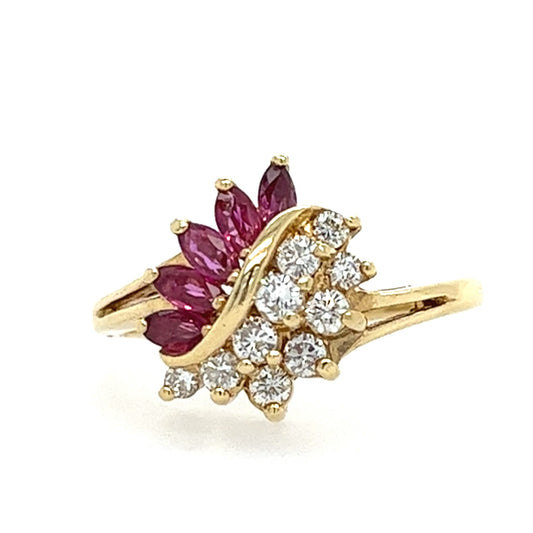 14KT YELLOW GOLD DIAMOND AND RUBY RING