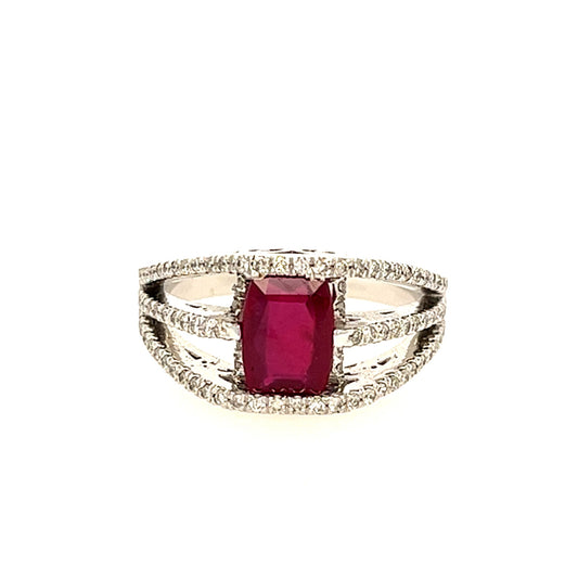 14KT WHITE GOLD DIAMOND AND RUBY LADIES RING