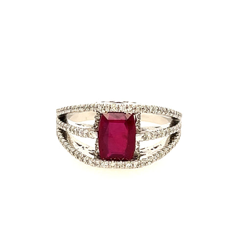 14KT WHITE GOLD DIAMOND AND RUBY LADIES RING