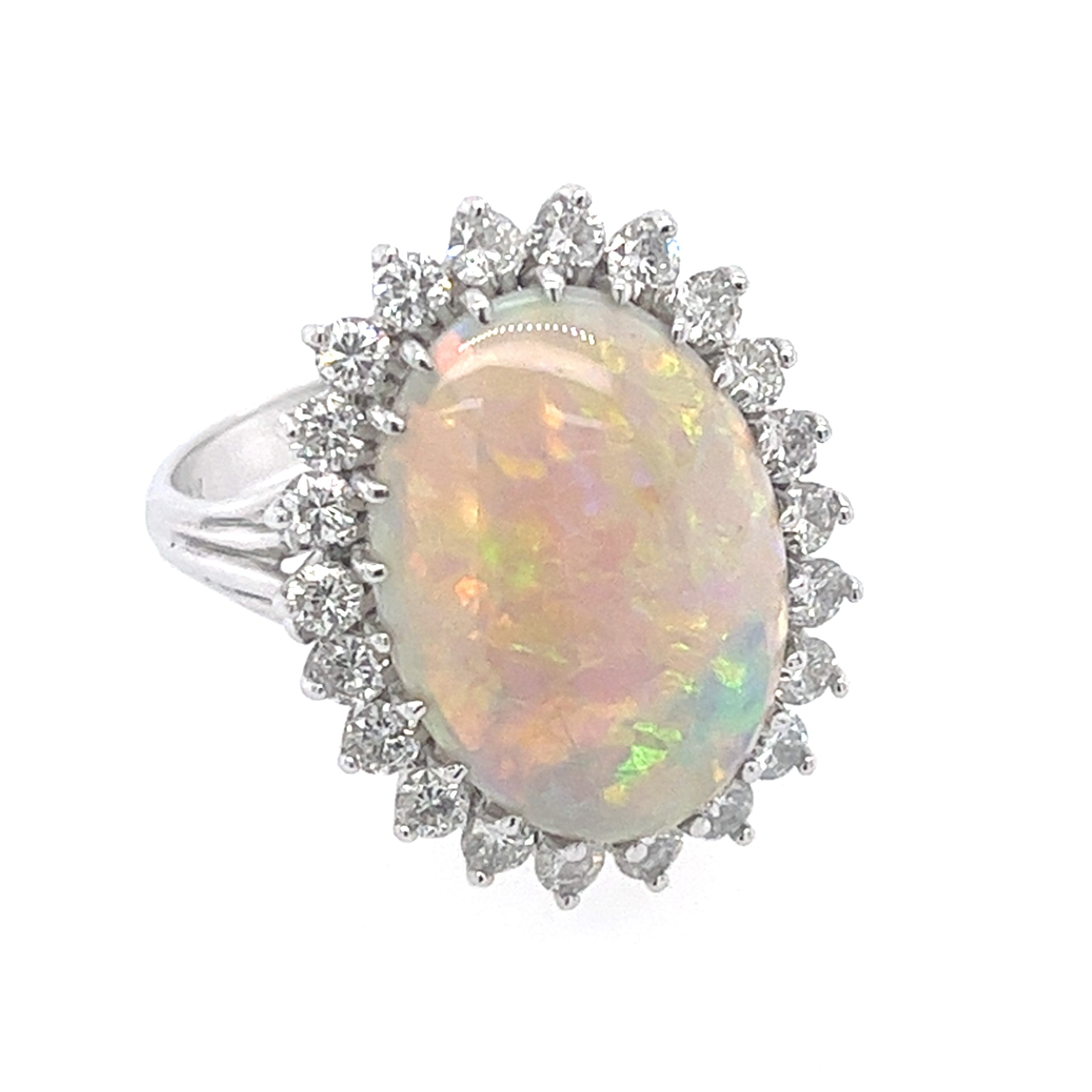 14KT WHITE GOLD OPAL AND DIAMONDS LADIES RING