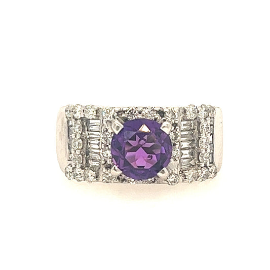 14K White Gold Womens Diamond and Amethyst Ring