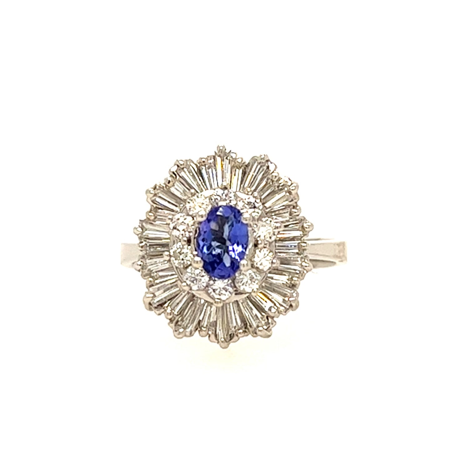 18KT WHITE GOLD DIAMOND AND TANZANITE LADIES RING