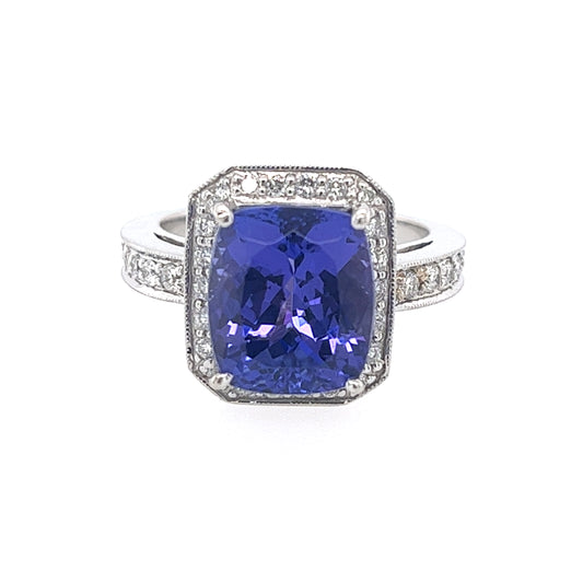 18KT WHITE GOLD DIAMOND AND TANZANITE ENGAGEMENT RING