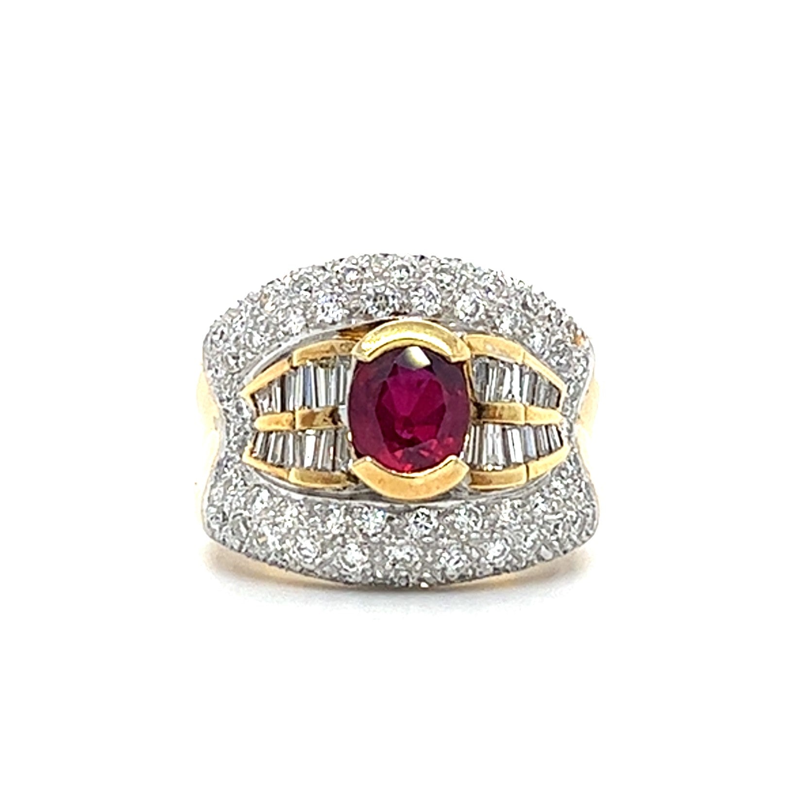 18KT YELLOW GOLD DIAMOND AND RUBY LADIES RING