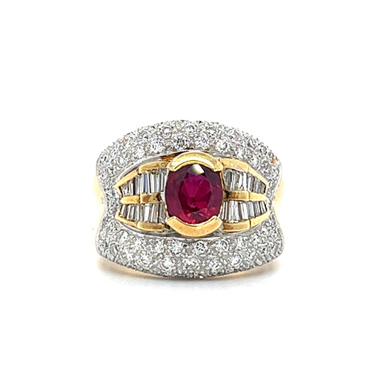 18KT YELLOW GOLD DIAMOND AND RUBY LADIES RING