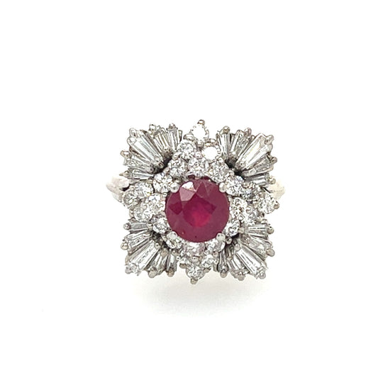 18KT WHITE GOLD DIAMOND AND RUBY FANCY LADIES RING