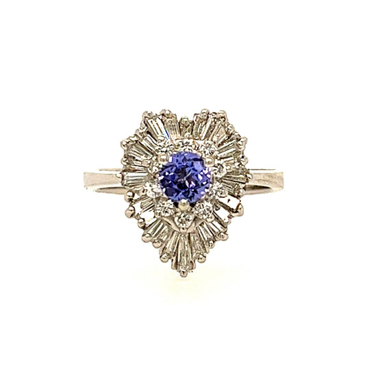 18KT WHITE GOLD DIAMOND AND TANZANITE FANCY LADIES RING