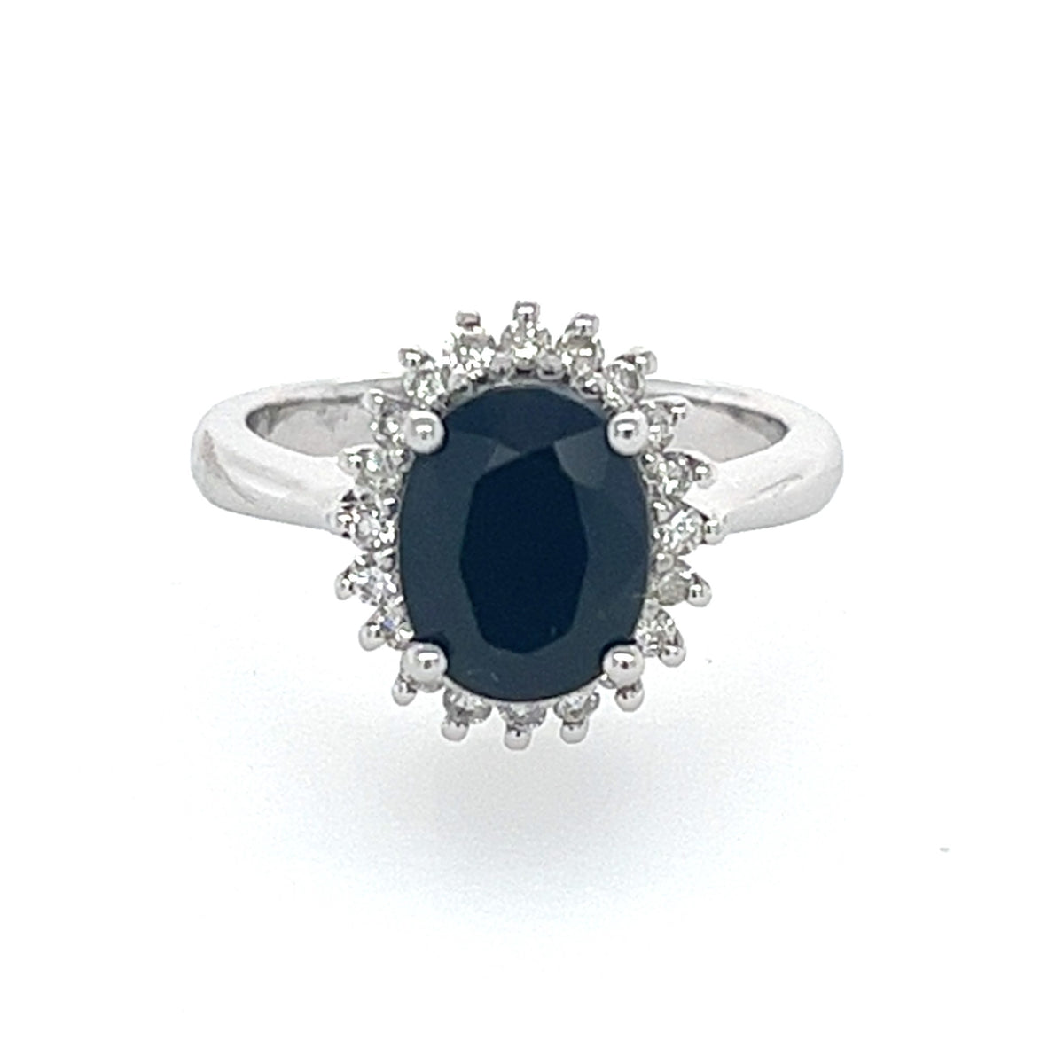 14KT WHITE GOLD DIAMOND AND SAPPHIRE CENTER LADIES RING