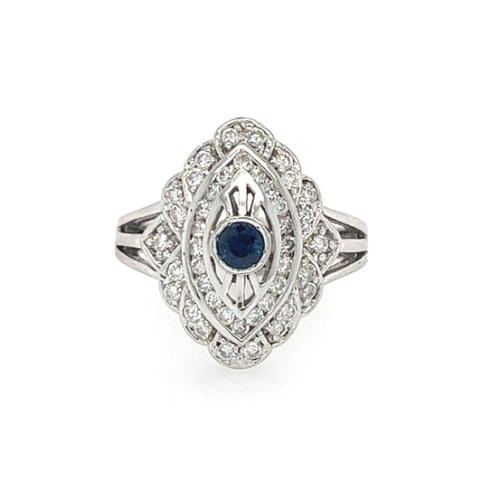 14KT WHITE GOLD BLUE SAPPHIRE AND DIAMONDS RING