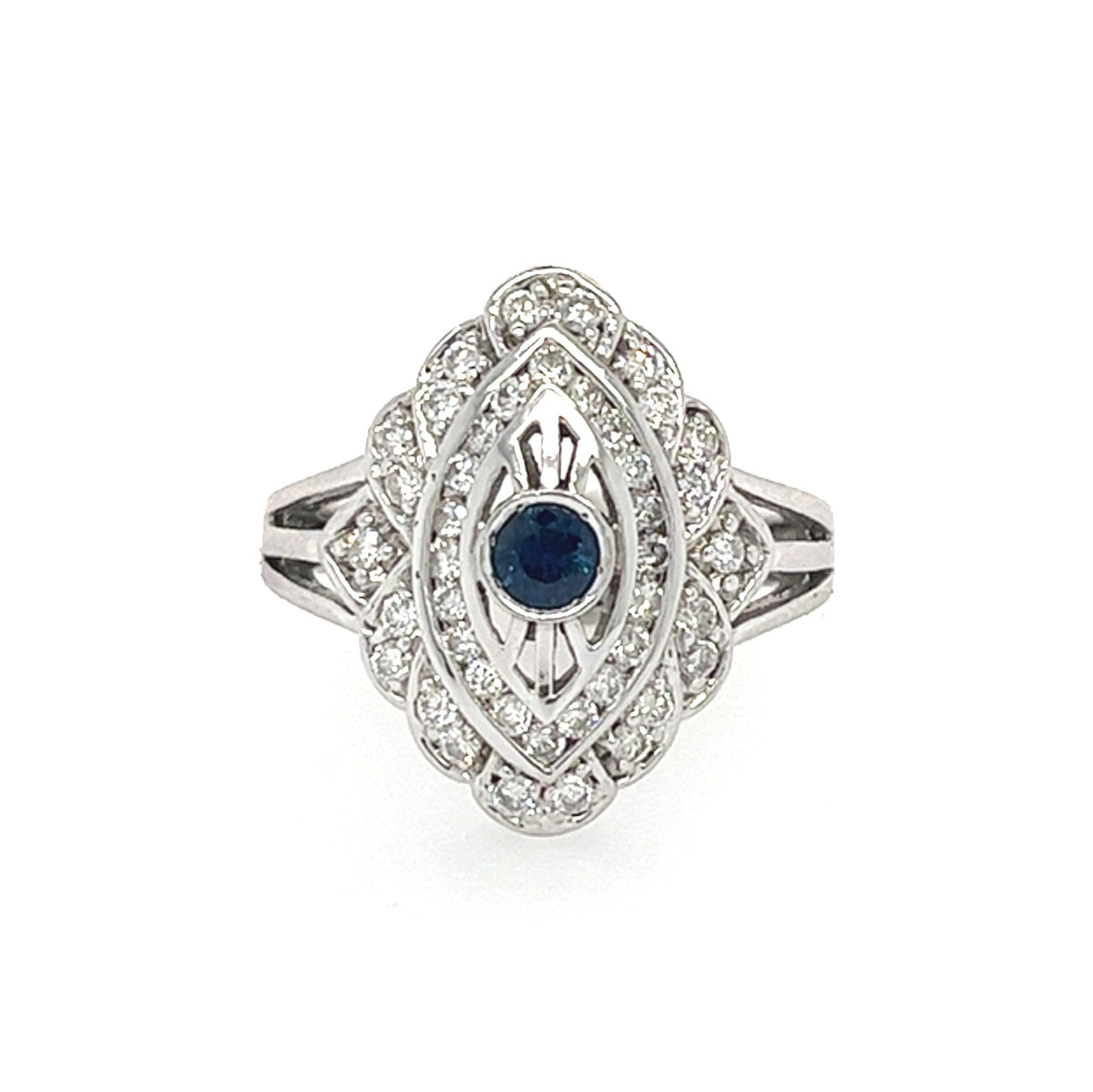 14KT WHITE GOLD BLUE SAPPHIRE AND DIAMONDS RING