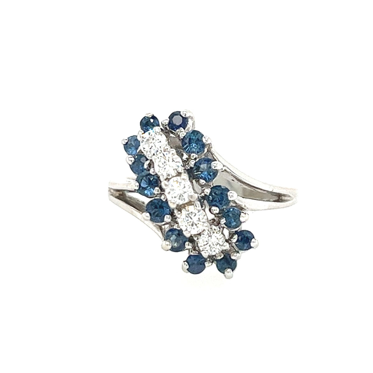 14KT WHITE GOLD FANCY DIAMOND AND SAPPHIRE LADIES RING