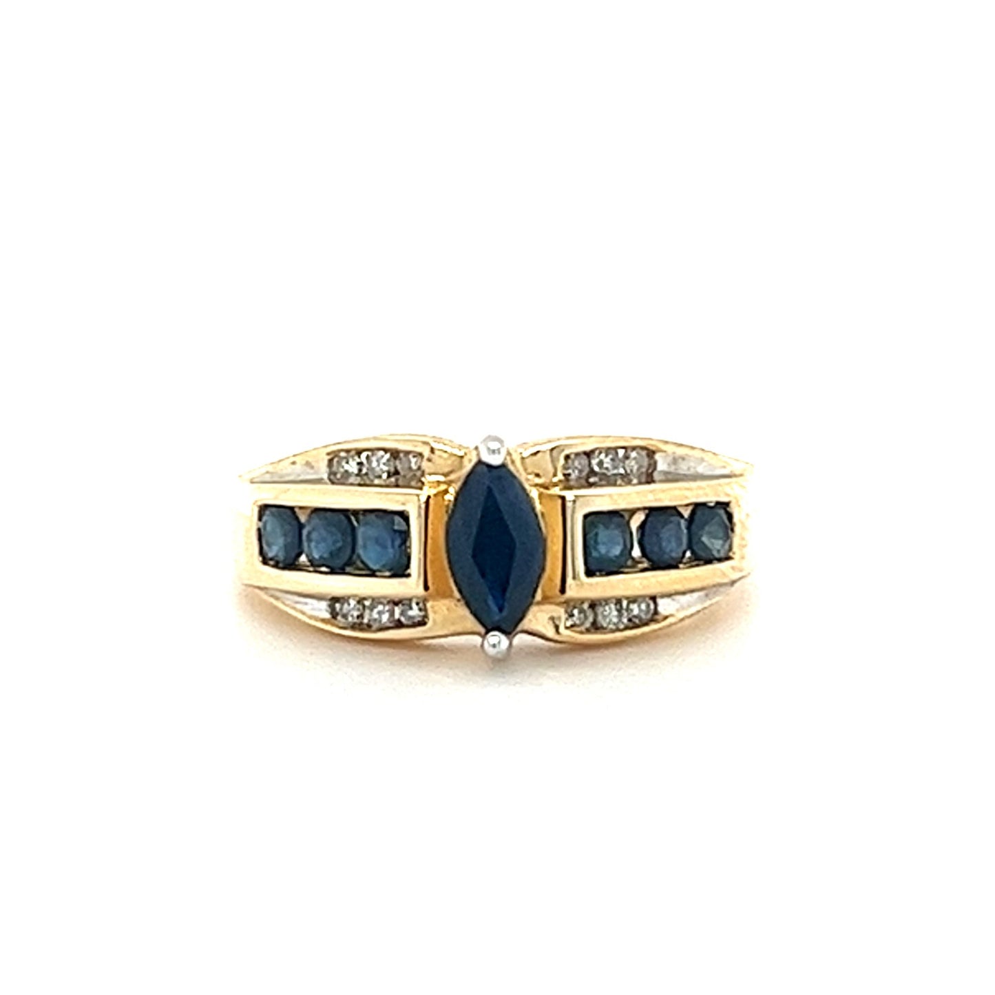 14KT YELLOW GOLD DIAMOND AND SAPPHIRE LADIES RING