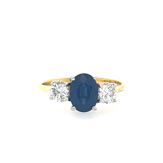 18KT YELLOW GOLD SAPPHIRE AND DIAMOND LADIES RING