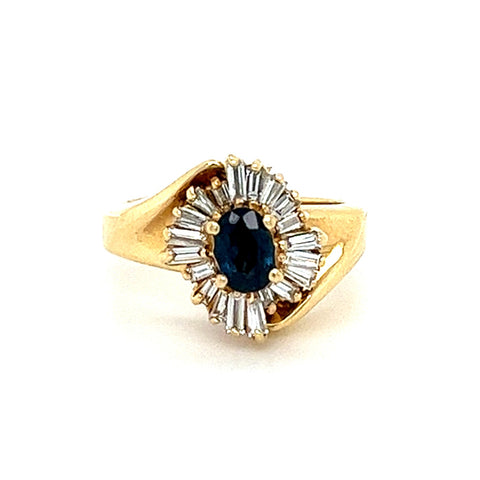 14KT YELLOW GOLD DIAMOND AND SAPPHIRE LADIES RING