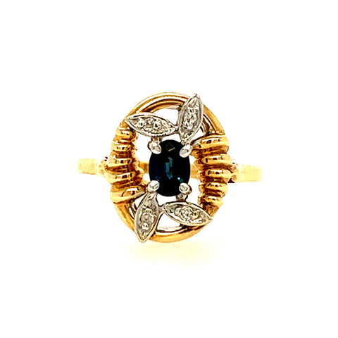 14KT YELLOW GOLD SAPPHIRE AND DIAMONDS LADIES RING