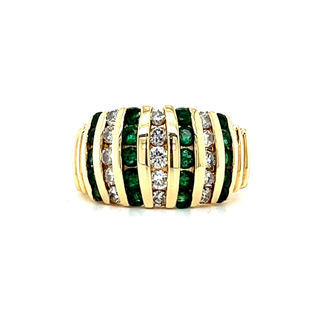 14KT YELLOW GOLD EMERALD AND DIAMOND LADIES RING