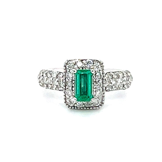 14KT WHITE GOLD DIAMOND AND EMERALD LADIES RING