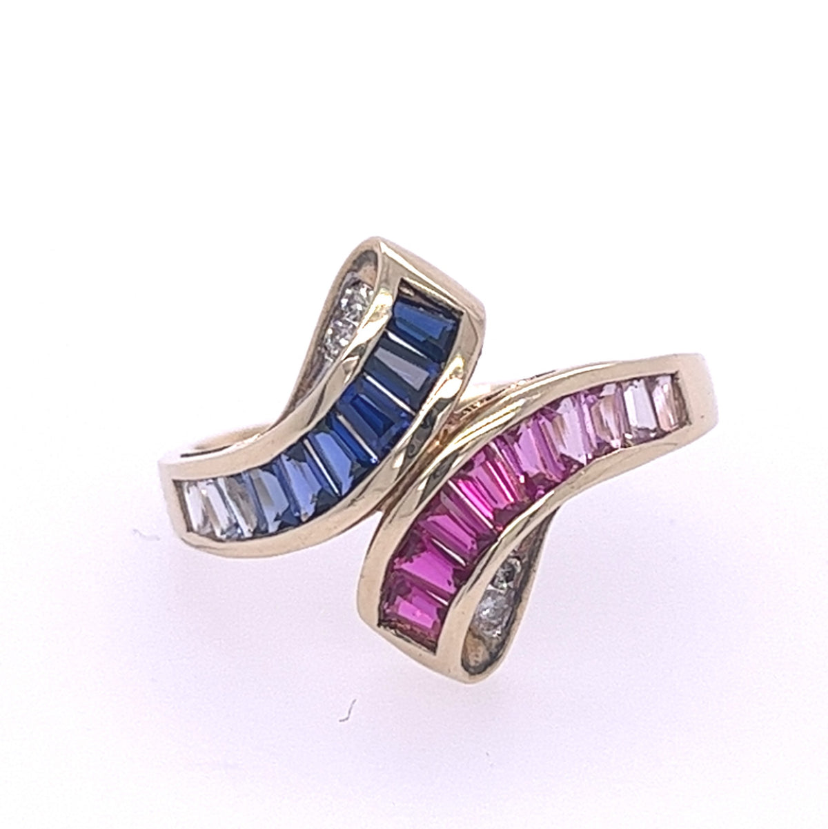 10KT YELLOW GOLD RUBY AND SAPPHIRE LADIES RING