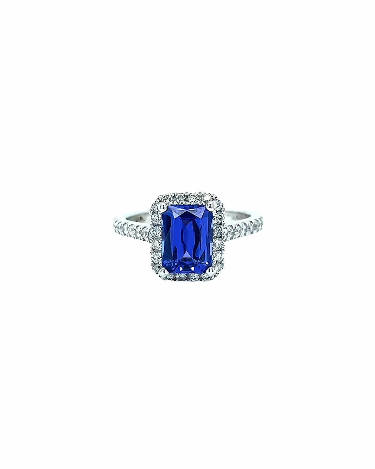 14KT WHITE GOLD DIAMOND AND TANZANITE FANCY LADIES ENGAGEMENT RING