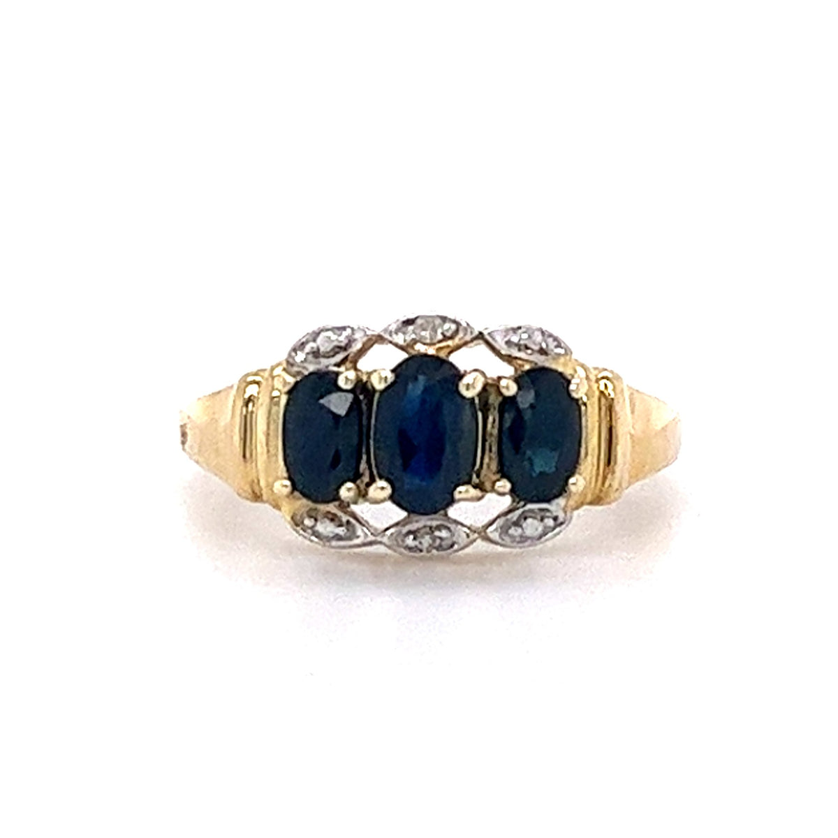 10KT YELLOW GOLD DIAMOND AND SAPPHIRE LADIES RING