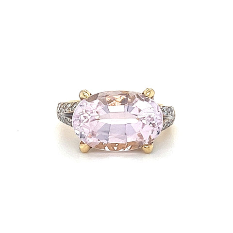 18KT YELLOW GOLD PINK STONE WITH DIAMONDS LADIES RING