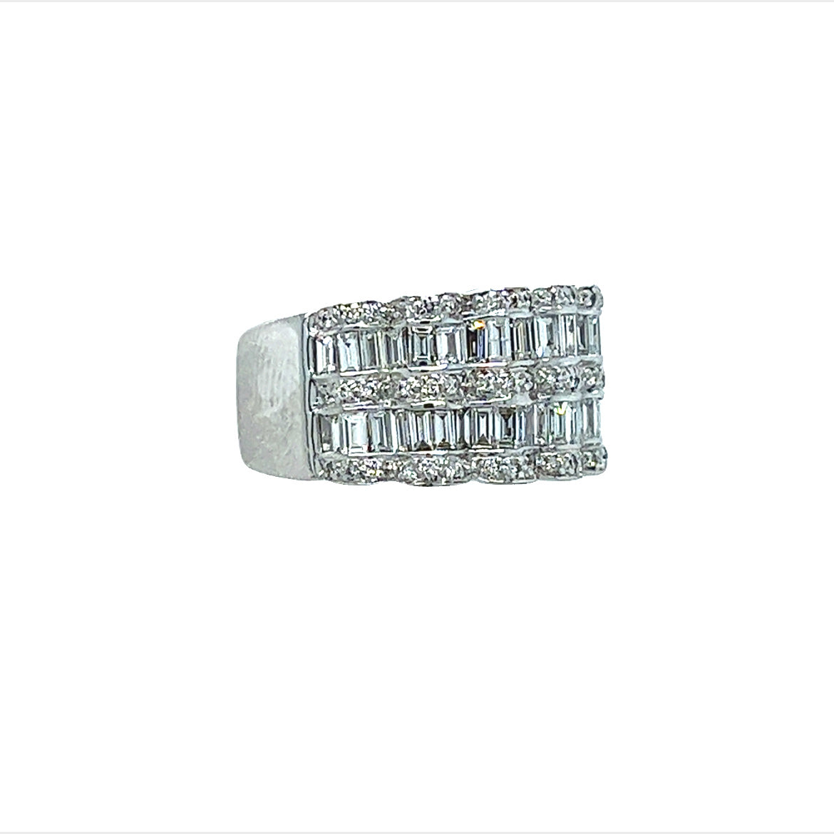 14KT WHITE GOLD ROUND AND BAGUETTE 2 ROW LADIES RING