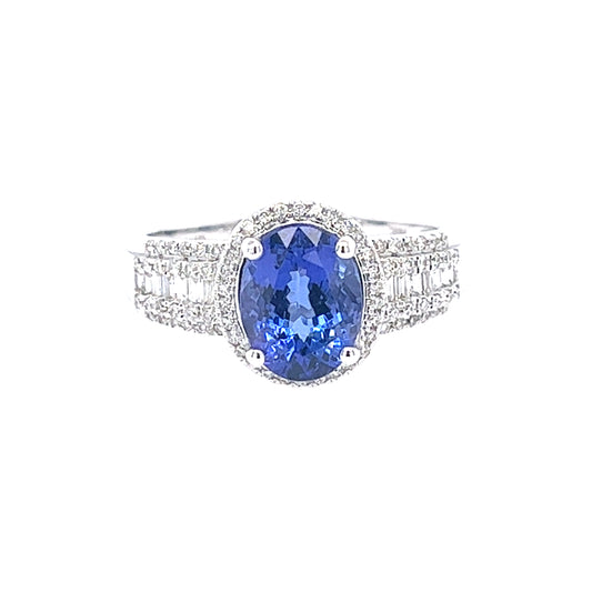 14KT WHITE GOLD TANZANITE AND DIAMONDS LADIES RING