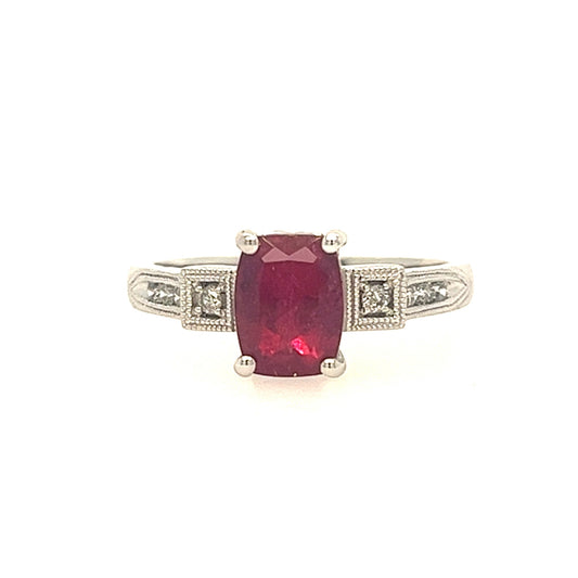 10KT WHITE GOLD RUBY AND DIAMONDS RING