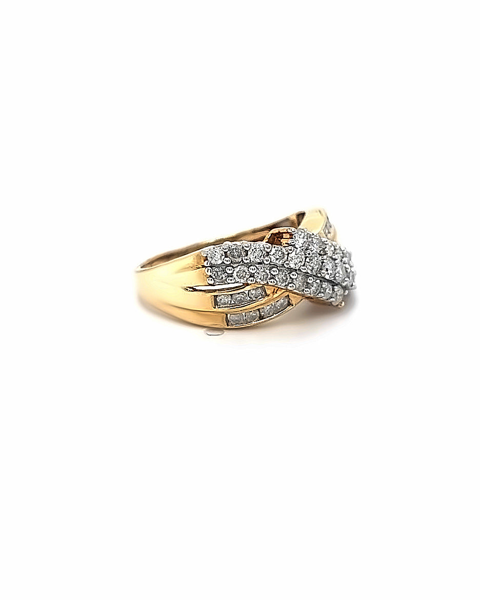 14KT YELLOW GOLD DIAMOND CRISS CROSS DOUBLE ROW LADIES RING