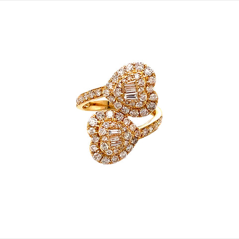14KT YELLOW GOLD HEART DESIGN WITH DIAMONDS LADIES RING