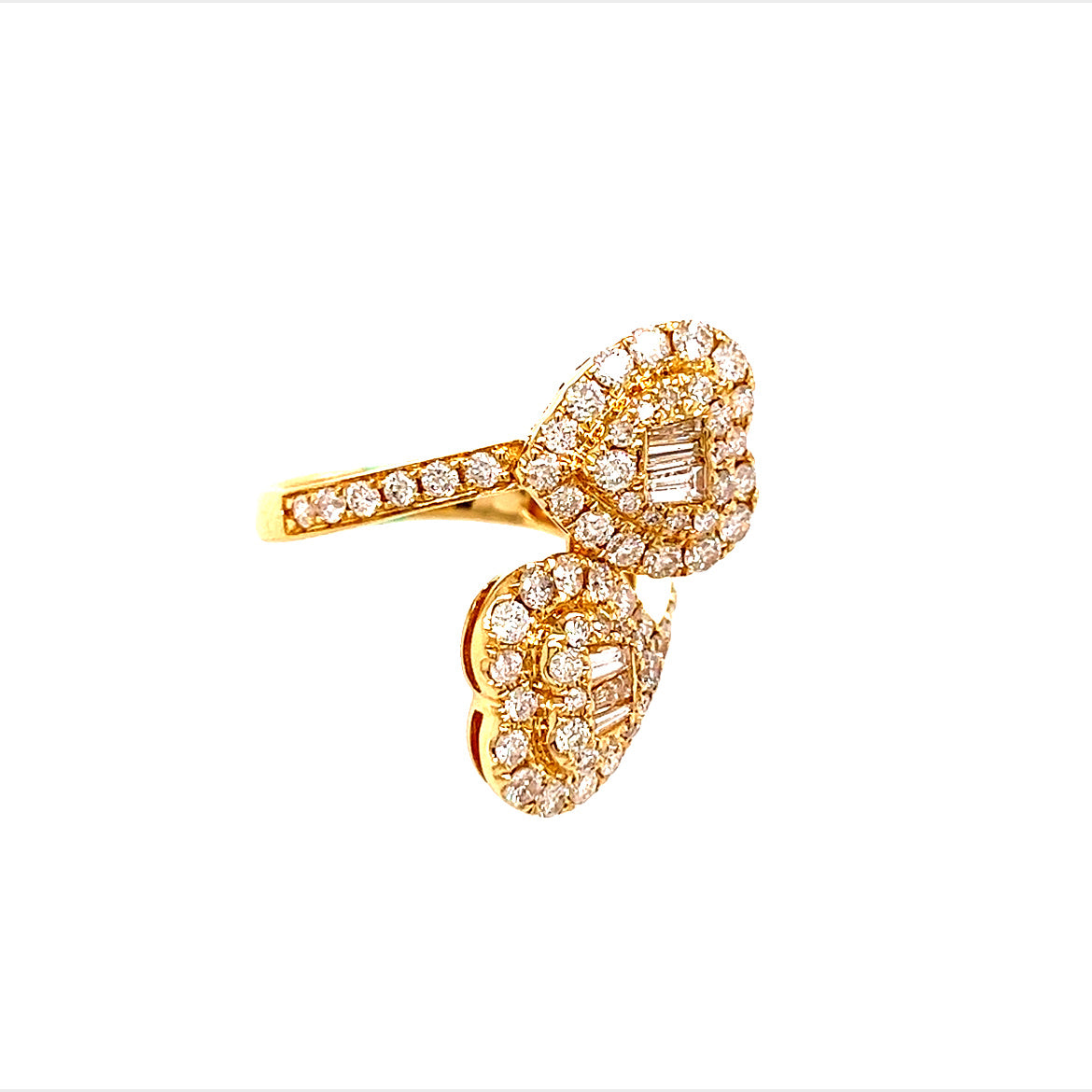 14KT YELLOW GOLD HEART DESIGN WITH DIAMONDS LADIES RING