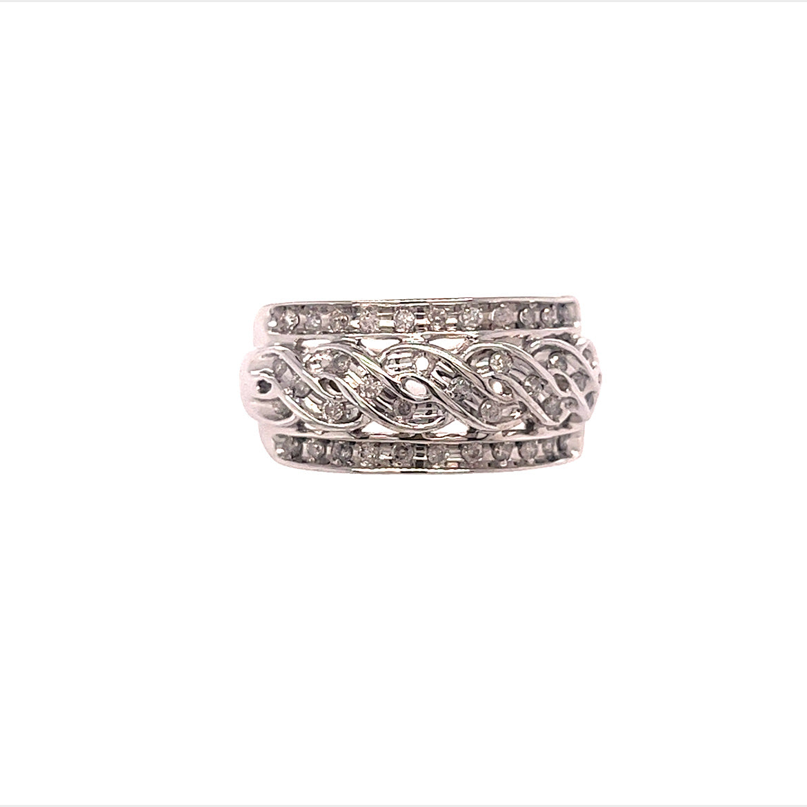 14KT WHITE GOLD BRAIDED STYLE WITH DIAMOND LADIES RING
